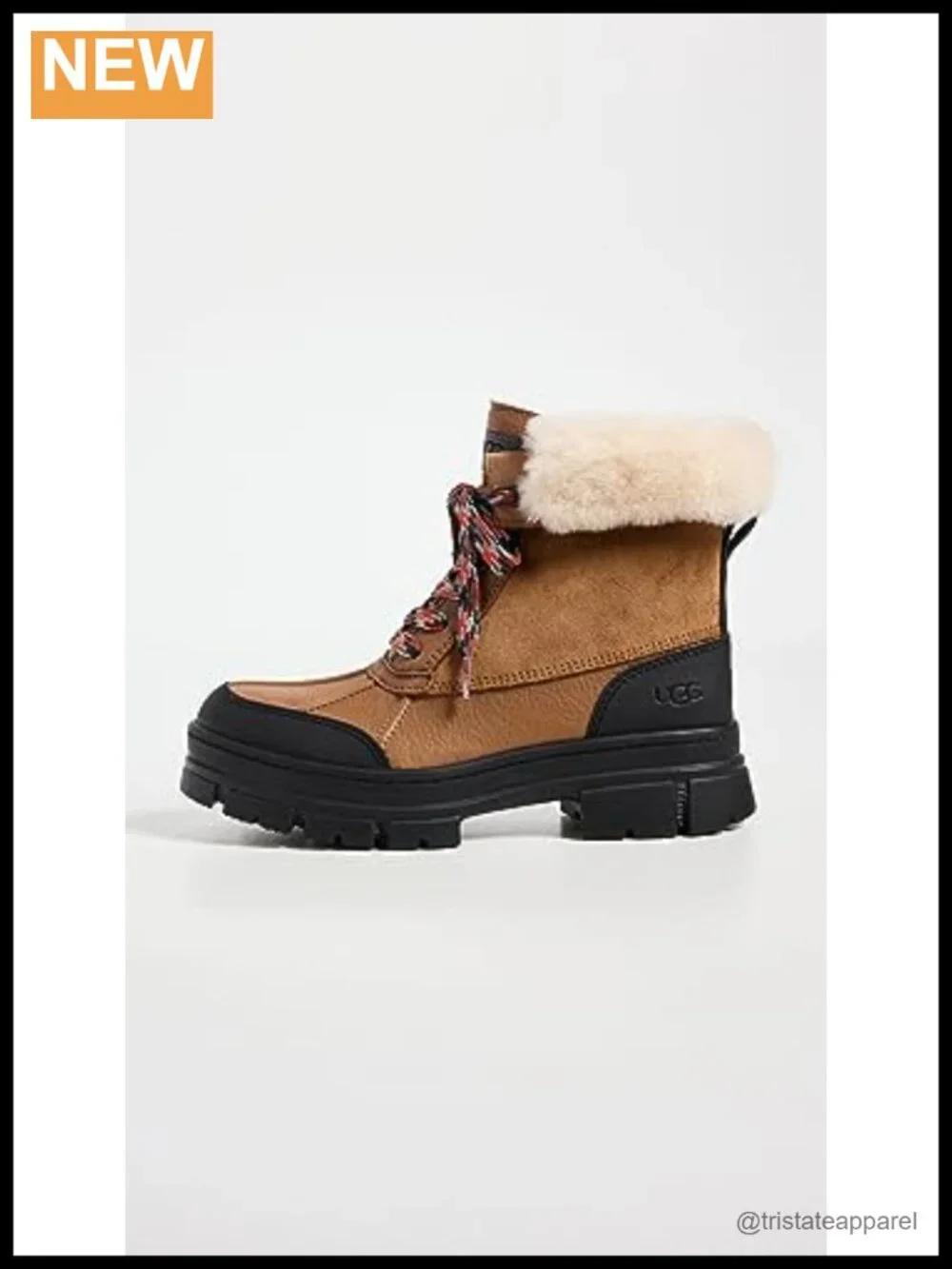 Waterproof Leather Suede Mid-Calf Snow Boots with Faux Fur Trim, Lace-Up